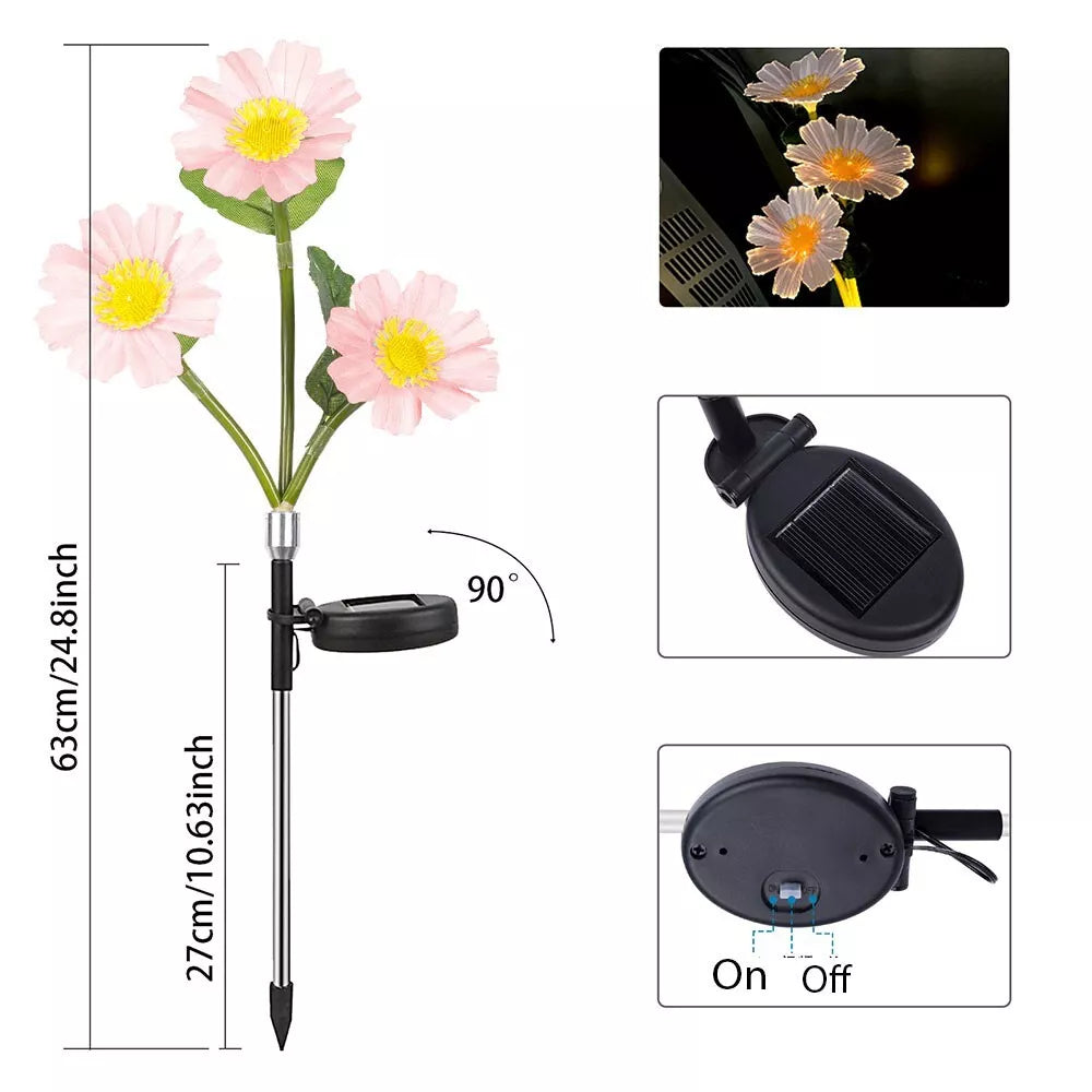 2pcs Solar Daisy Flower Stake Lights Outdoor Garden Decor