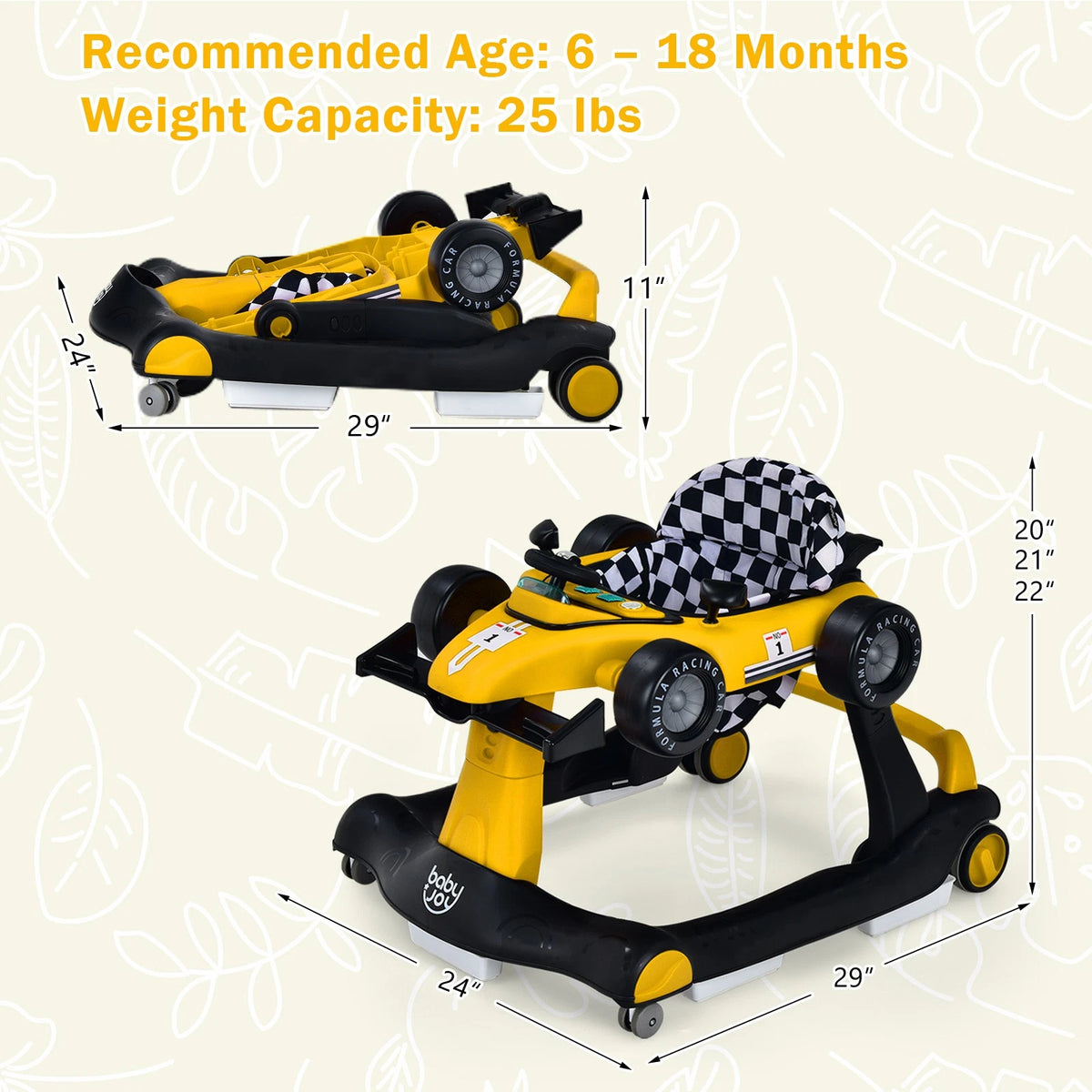 4-in-1 Baby Walker with Adjustable Height Push Car & Activity Modes