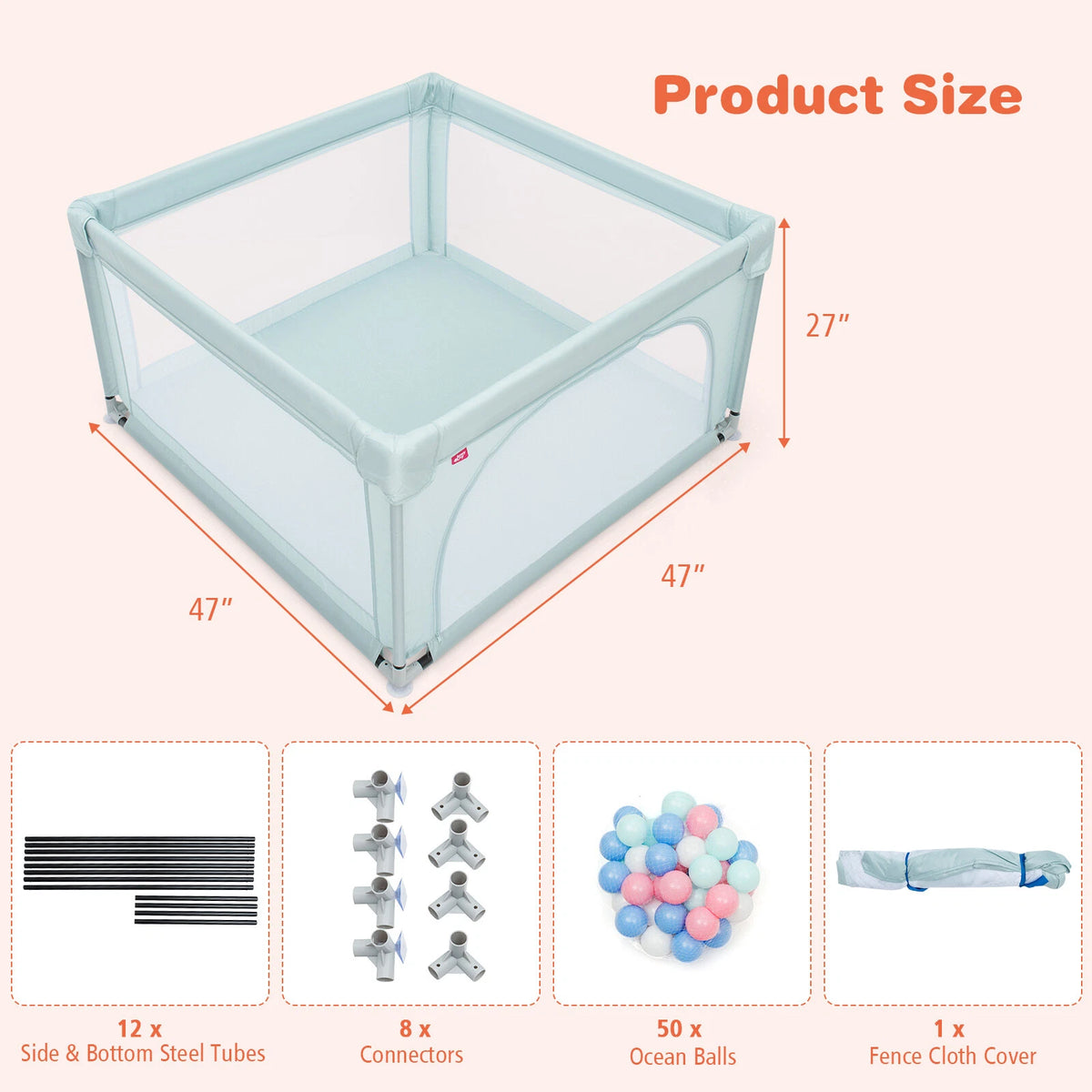 Blue Baby Playpen with Mesh Panels and 50 Ocean Balls Included