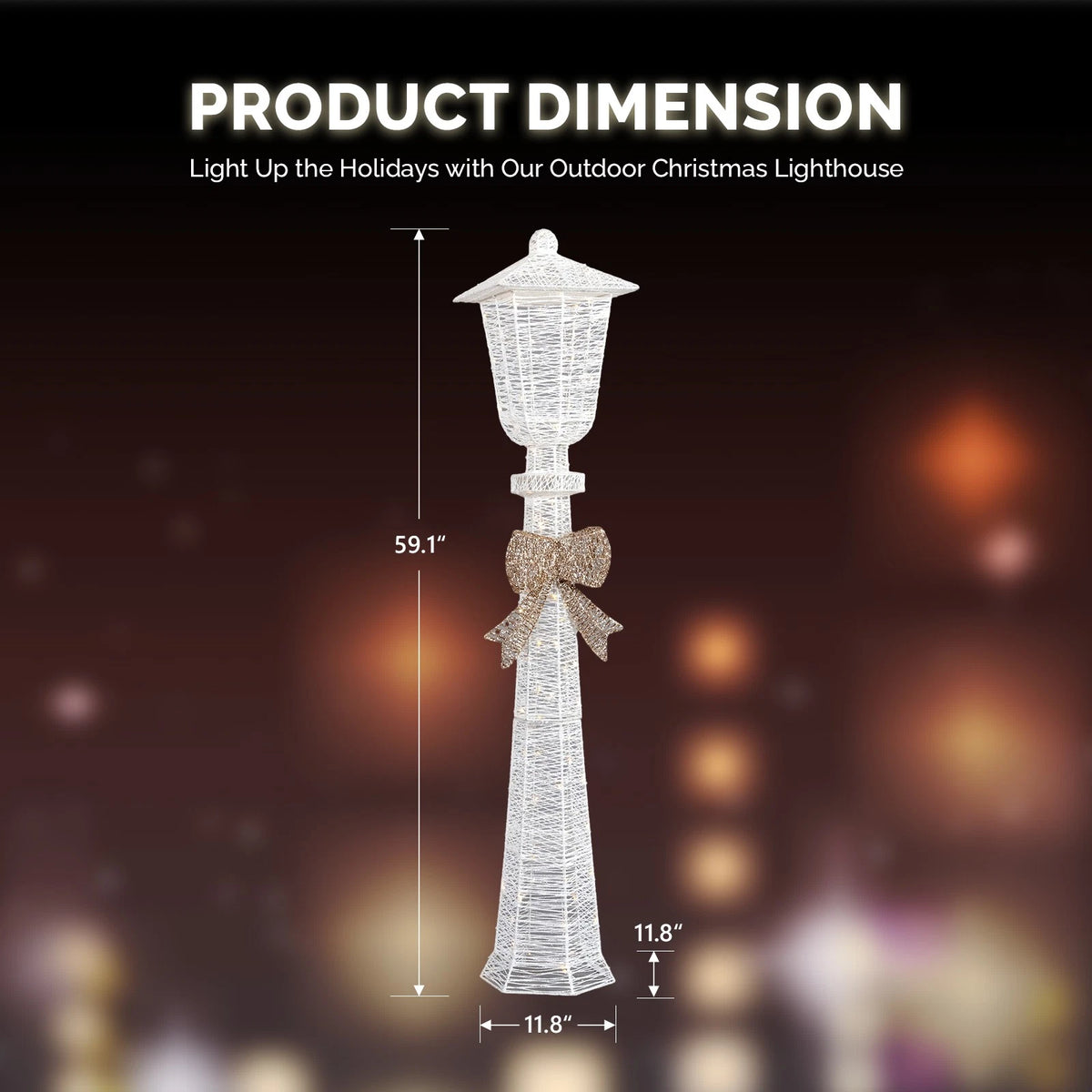 Lighted 5FT Christmas Lamp Post with Bowknot & Warm White LED Lights