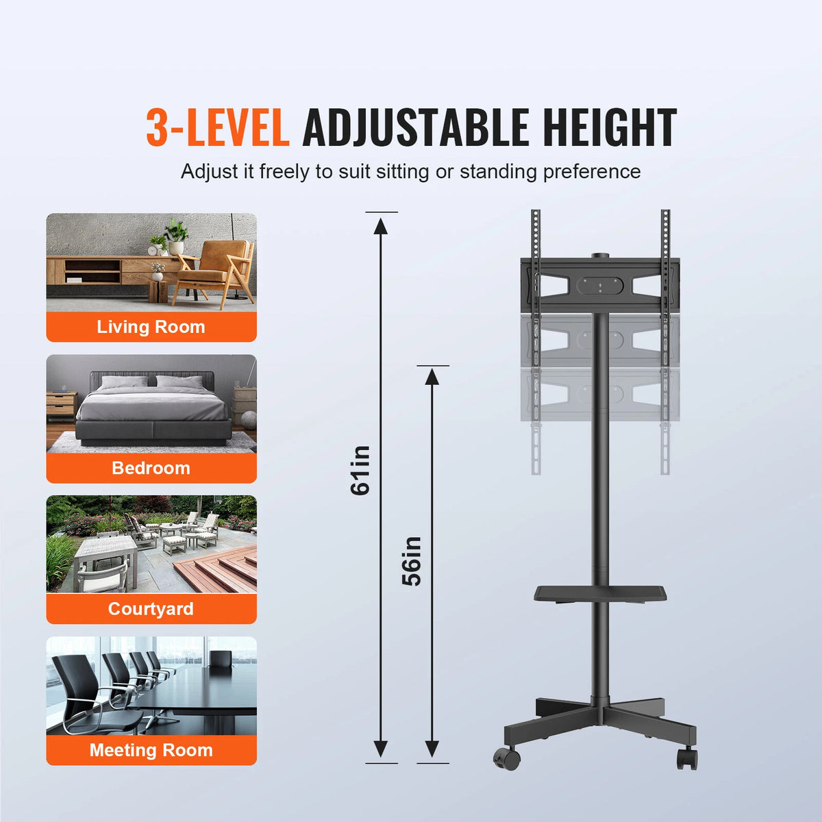 Mobile TV Stand with Tray and Locking Wheels for 23–60 Inch TVs