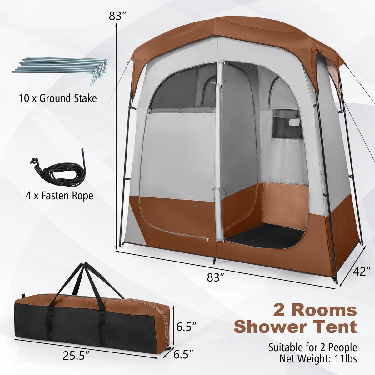 2-Room Shower Tent with Privacy Shelter for Outdoor Use