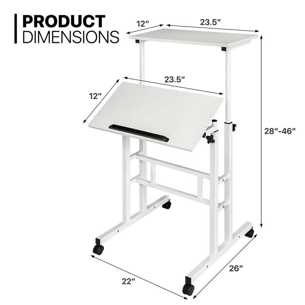 Adjustable Stand Up Laptop Desk with Wheels  Office Workstation