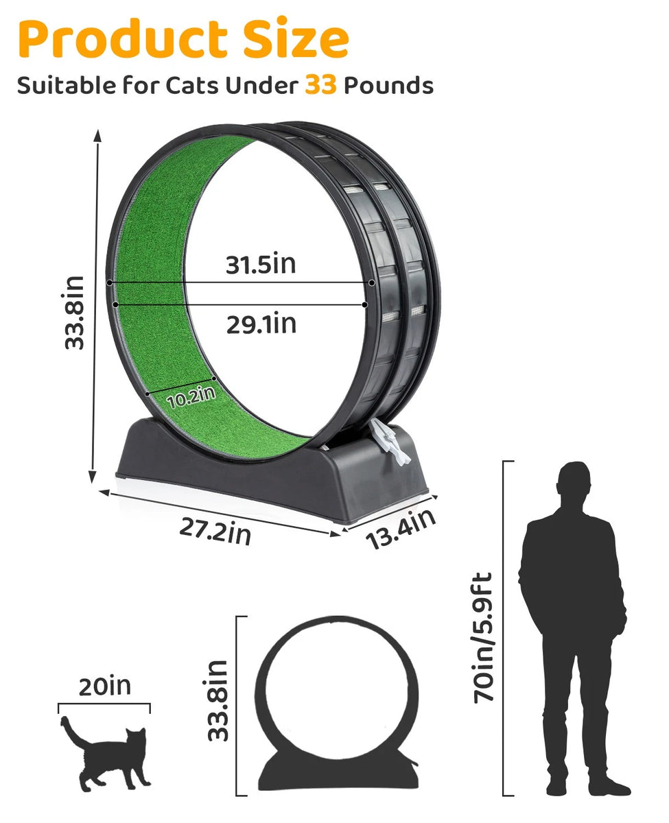 31.5in Cat Exercise Wheel with Safety Lock, Quiet Rollers, and Scratch Pad