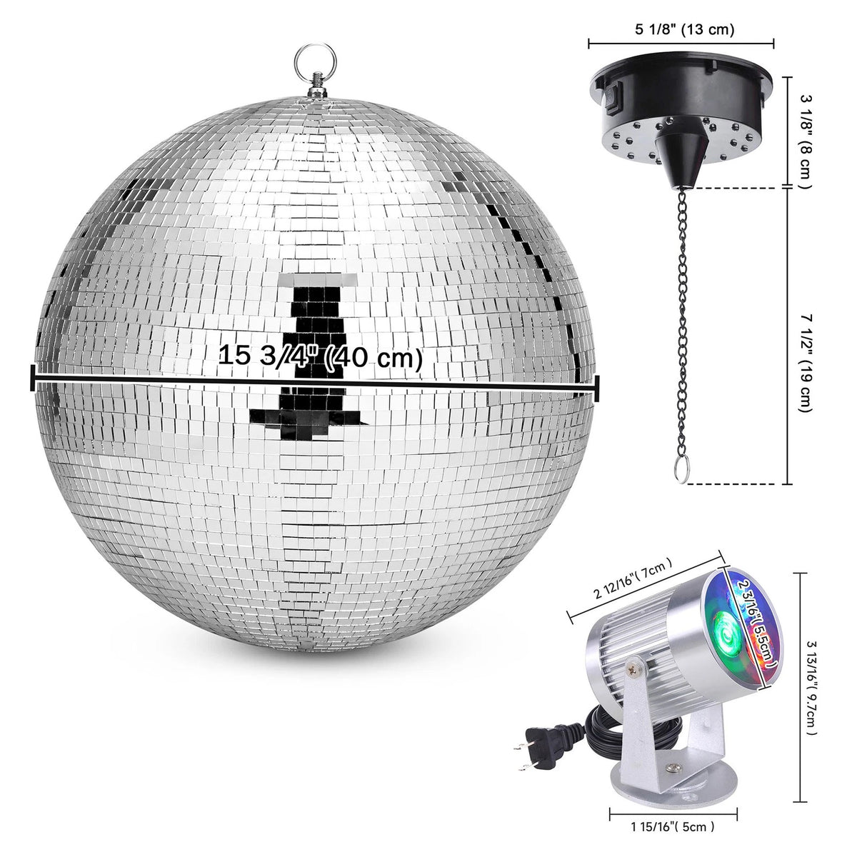 16" Mirror Disco Ball with 6RPM Motor & RGB LED Spotlight Party Set