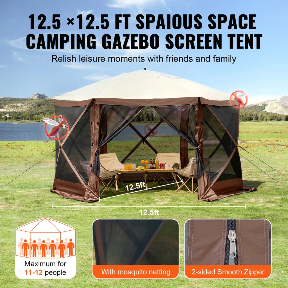 12.5x12.5 FT Pop-Up Camping Gazebo Tent with Mesh and Wind Panels