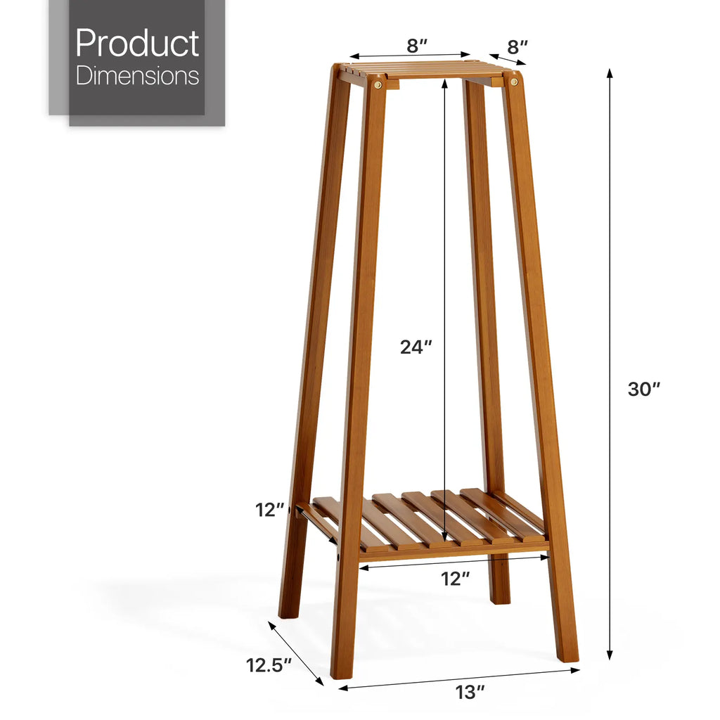 13" Bamboo 2-Tier Plant Stand Indoor/Outdoor Small Space Planter