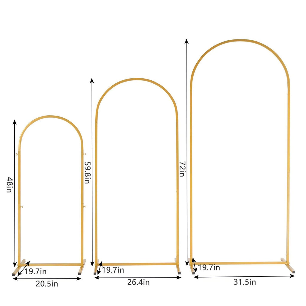 Gold Metal Wedding Arch Backdrop Stand Set of 3 Frames for Events