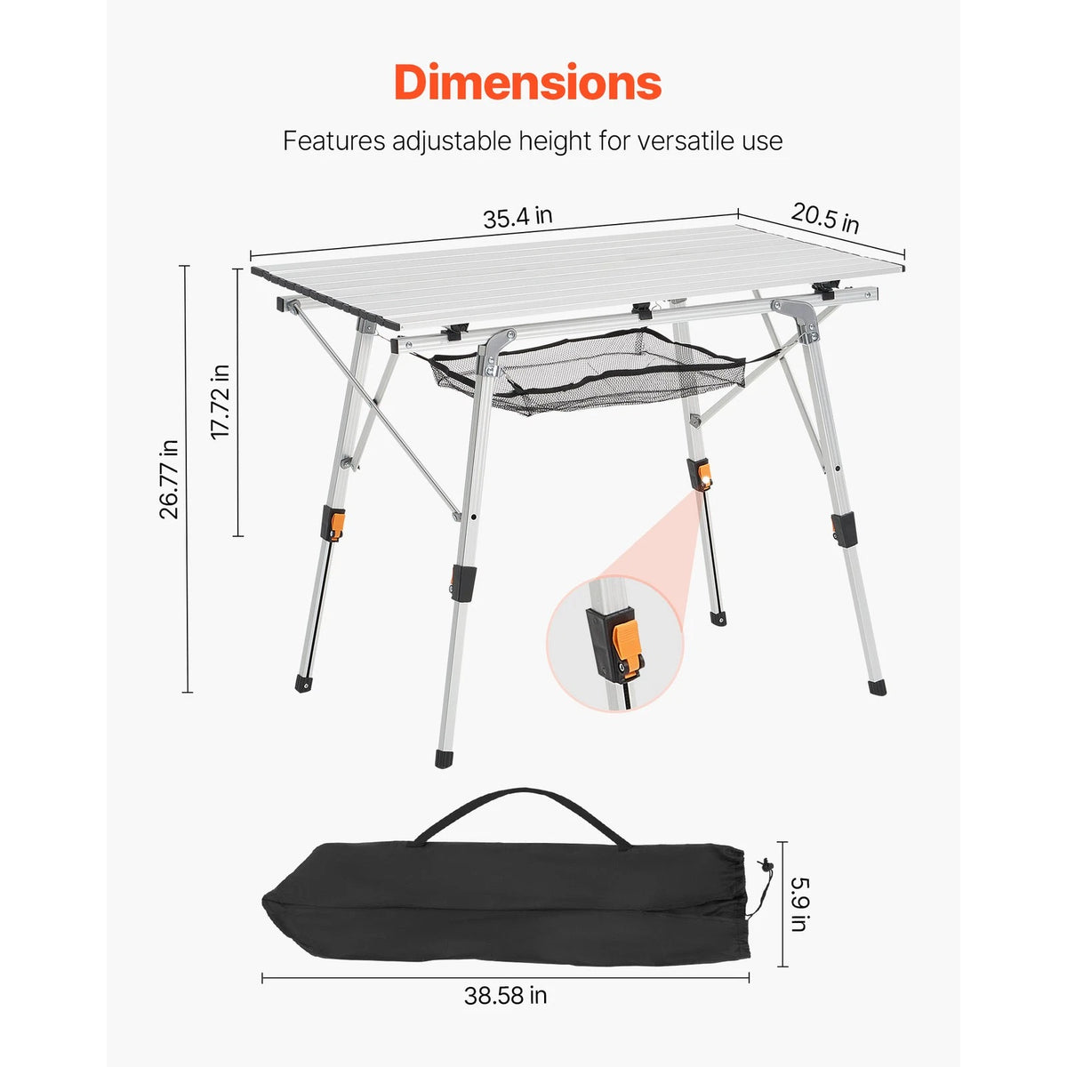 Camping Table Roll Up Top with Storage Mesh Shelf Foldable
