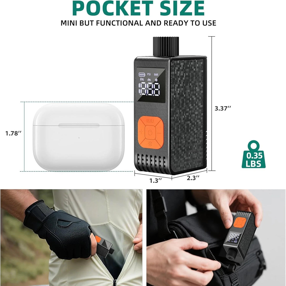 Portable Electric Air Pump 150PSI Bike Tire Inflator Mini Tool