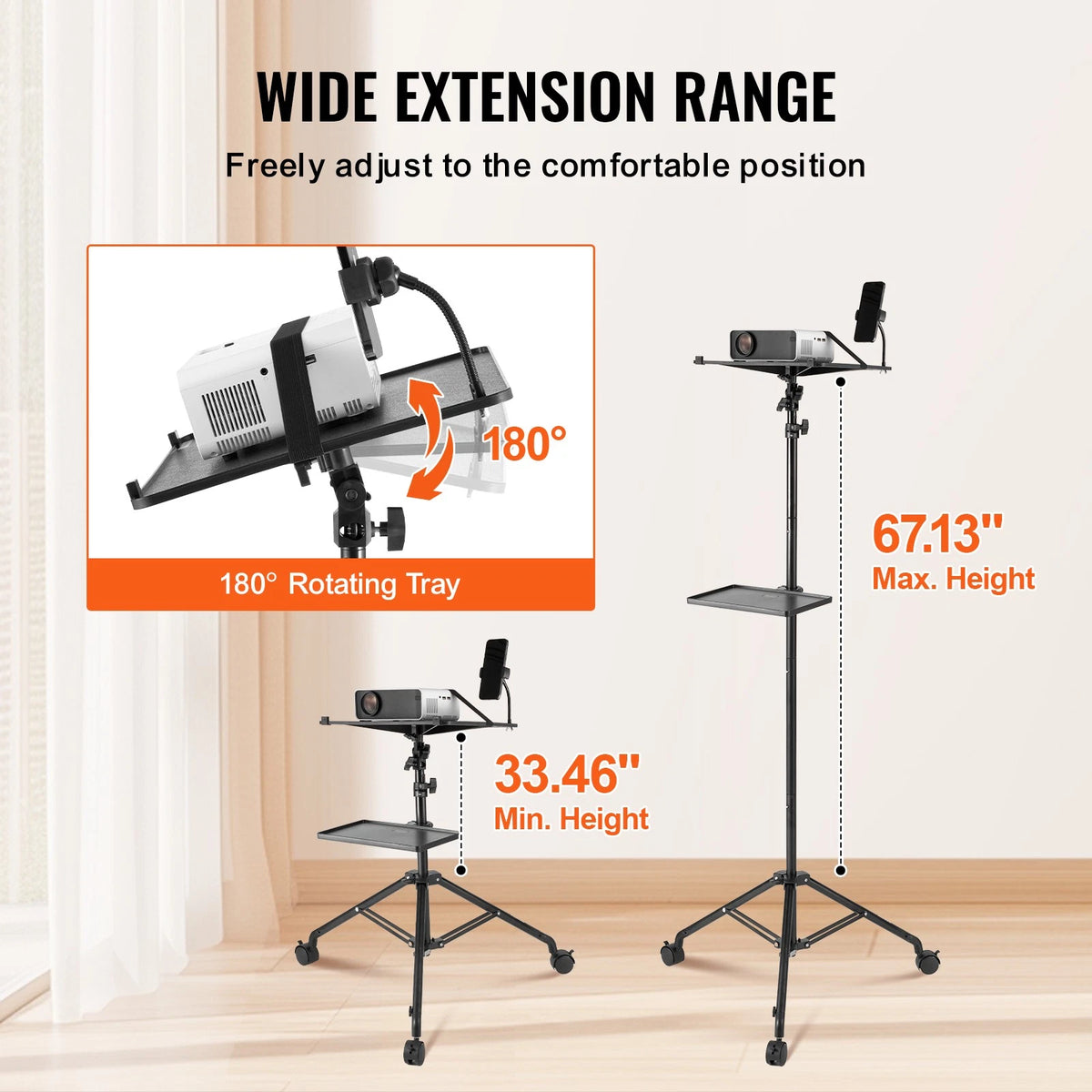Adjustable Projector Stand with Laptop Tray and Wheels for Easy Mobility