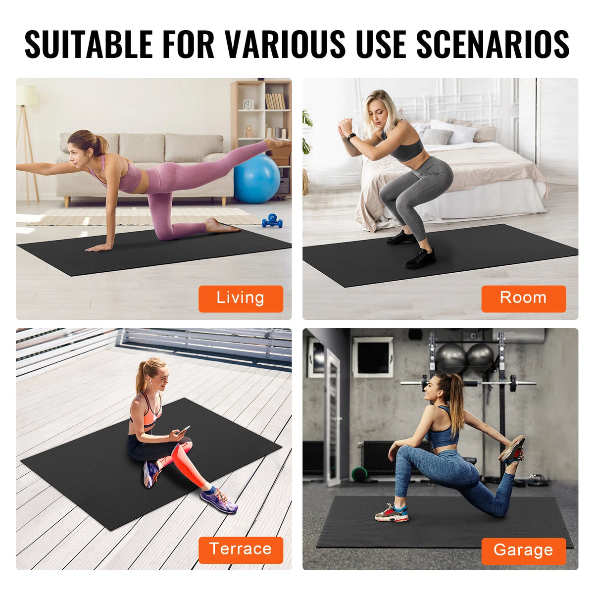 6x4ft Non-Slip Workout Mat with Storage Bag, Towel, and Straps