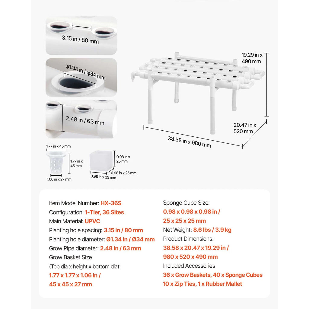36 Site Hydroponic Growing System Kit Indoor 1 Layer Plant Setup