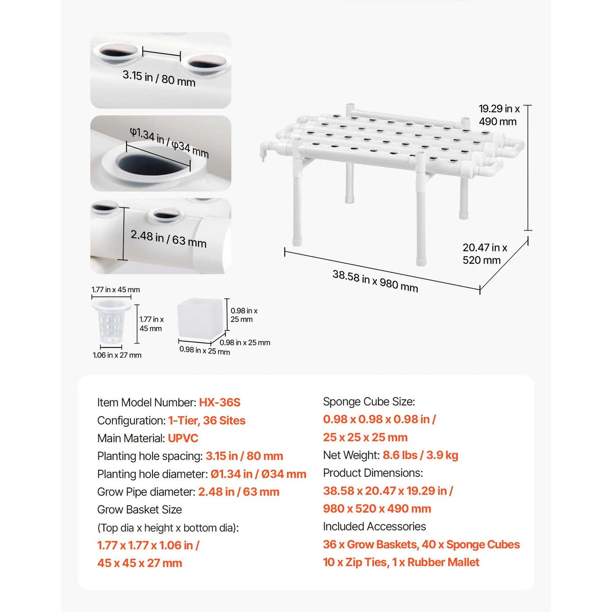 36 Site Hydroponic Growing System Kit Indoor 1 Layer Plant Setup