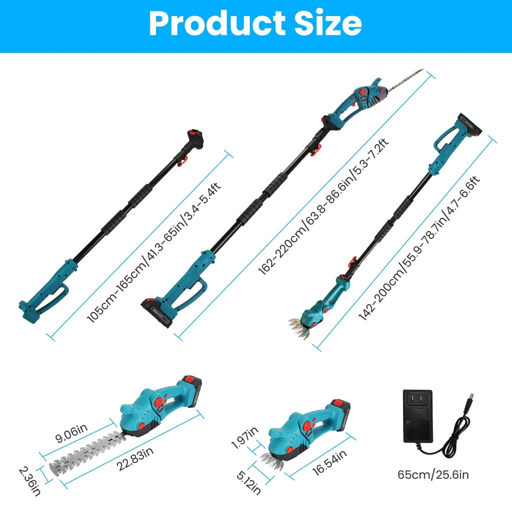 Cordless 3-in-1 Hedge Trimmer Grass Shear with Pole 21V Power Tool