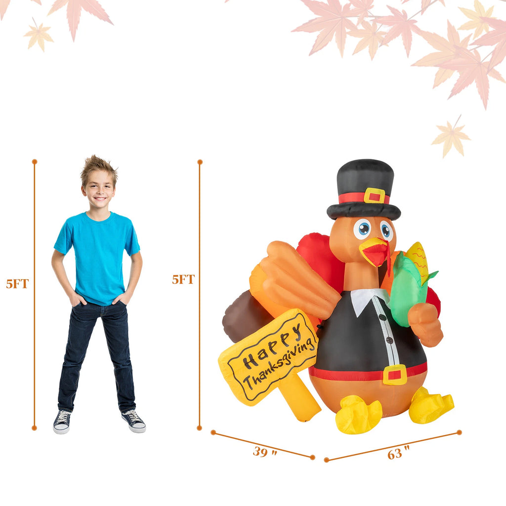 Thanksgiving 5FT Lighted Turkey Inflatable with LED for Yard & Home Décor
