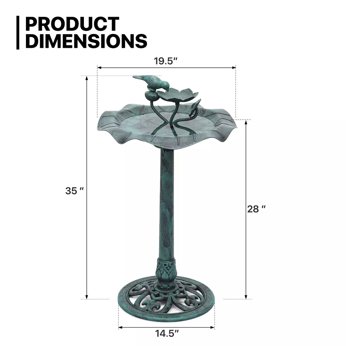 28" Green Outdoor Pedestal Bird Bath Garden Patio Decor