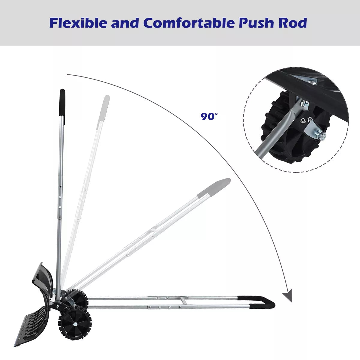 Adjustable Rolling Snow Pusher with Wheels 26" Blade