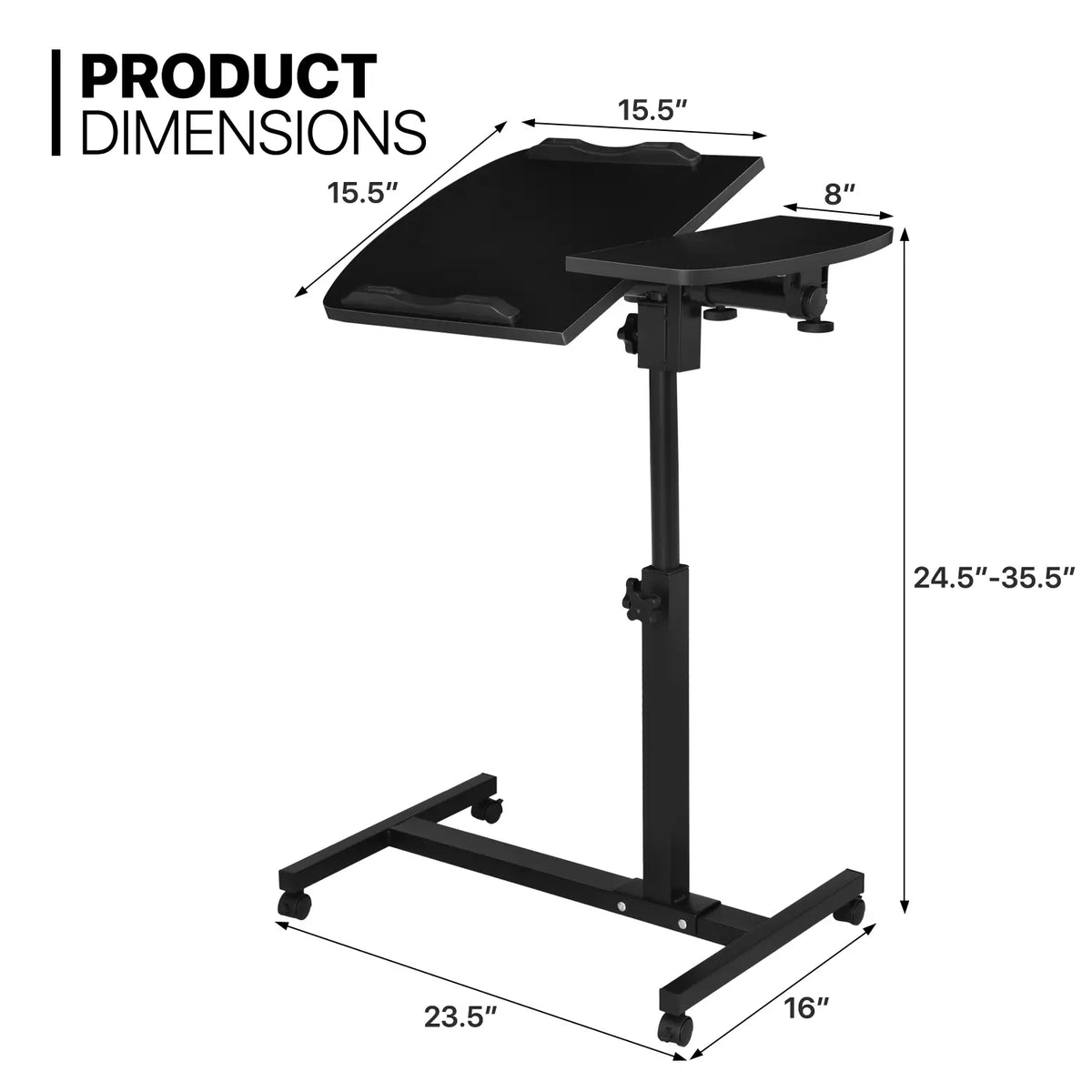 Adjustable Rolling Laptop Desk with Swivel & Height Control