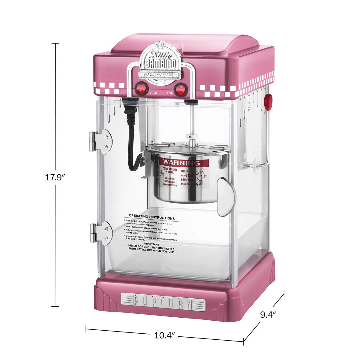 Retro Pink Tabletop Popcorn Maker with Kettle and Accessories