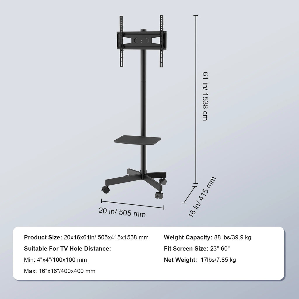 Mobile TV Stand with Tray and Locking Wheels for 23–60 Inch TVs