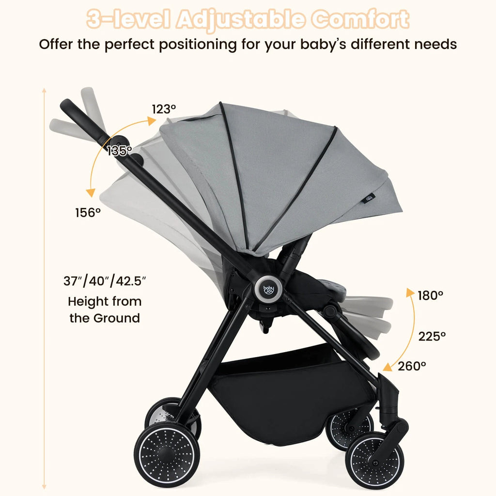 Foldable Baby Stroller with Reclining Backrest & Adjustable Handle