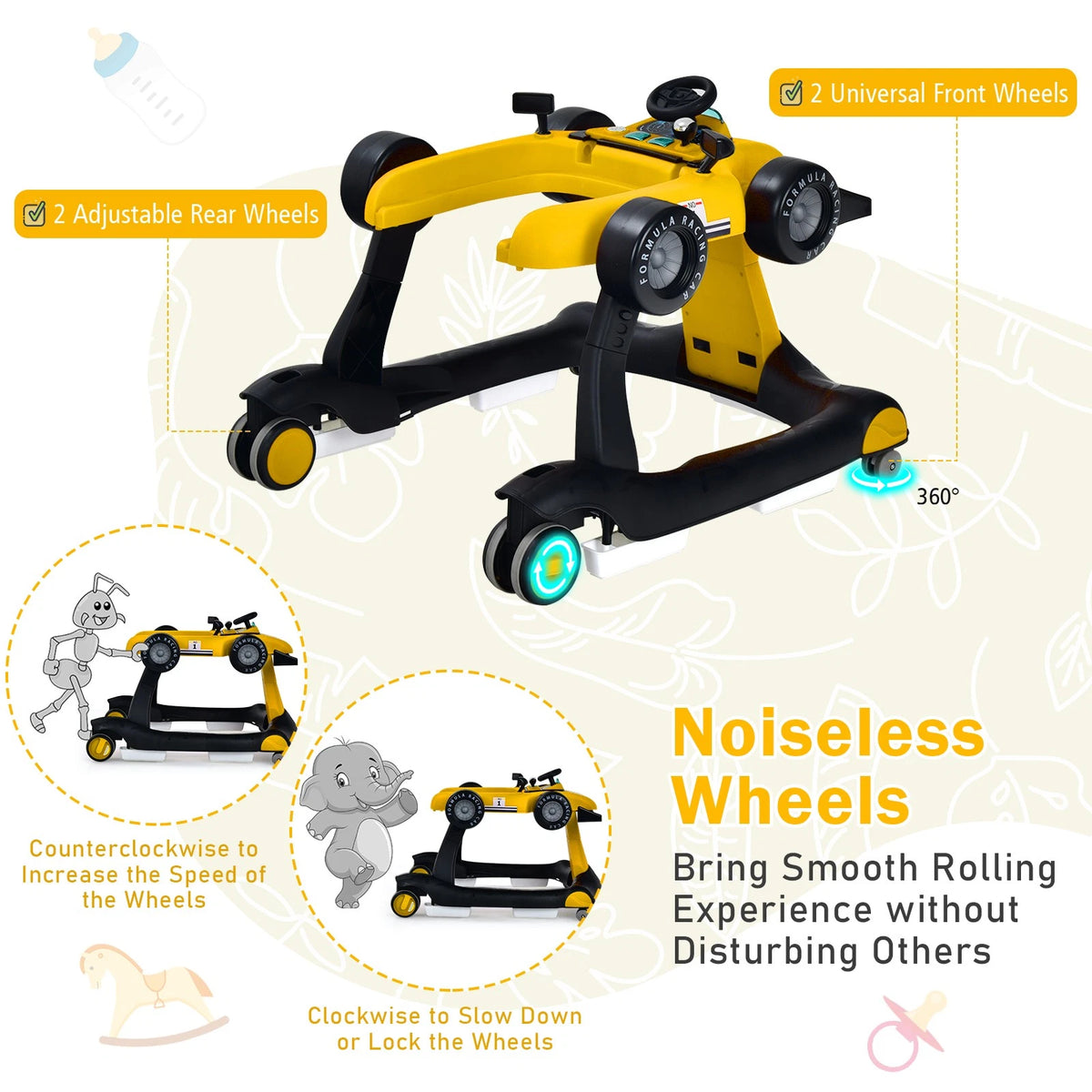 4-in-1 Baby Walker with Adjustable Height Push Car & Activity Modes