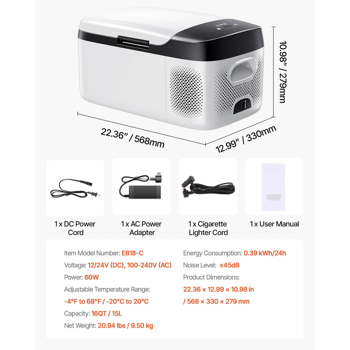 15L Portable Car Fridge Freezer 12V RV Cooler with APP Control Unit