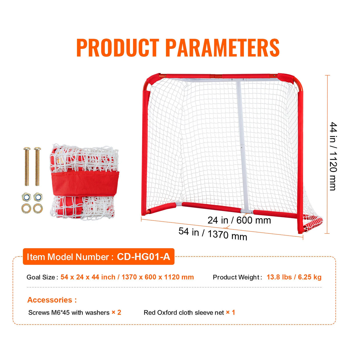 Youth Steel Hockey Goal 54"x44" with Net for Indoor and Outdoor Play