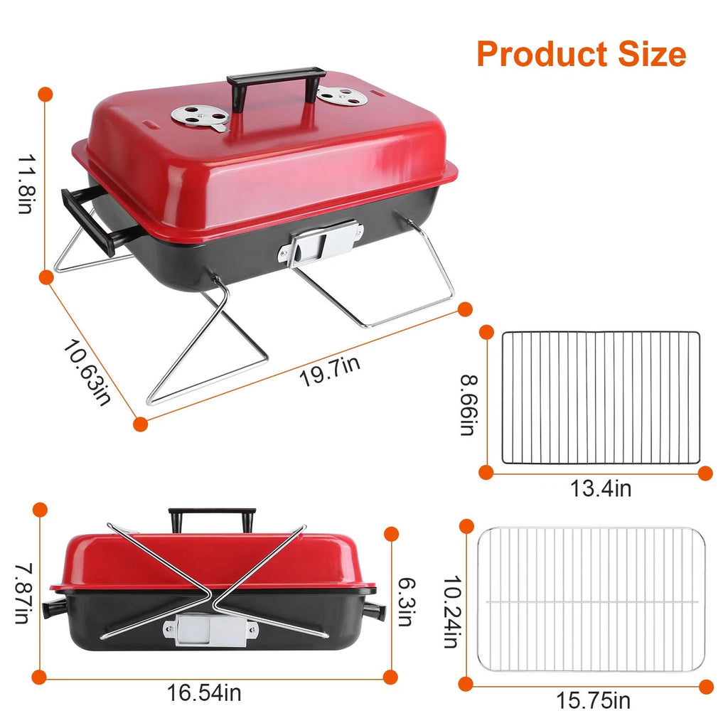 Folding Portable Charcoal BBQ Grill Tabletop Smoker for Outdoor Cooking