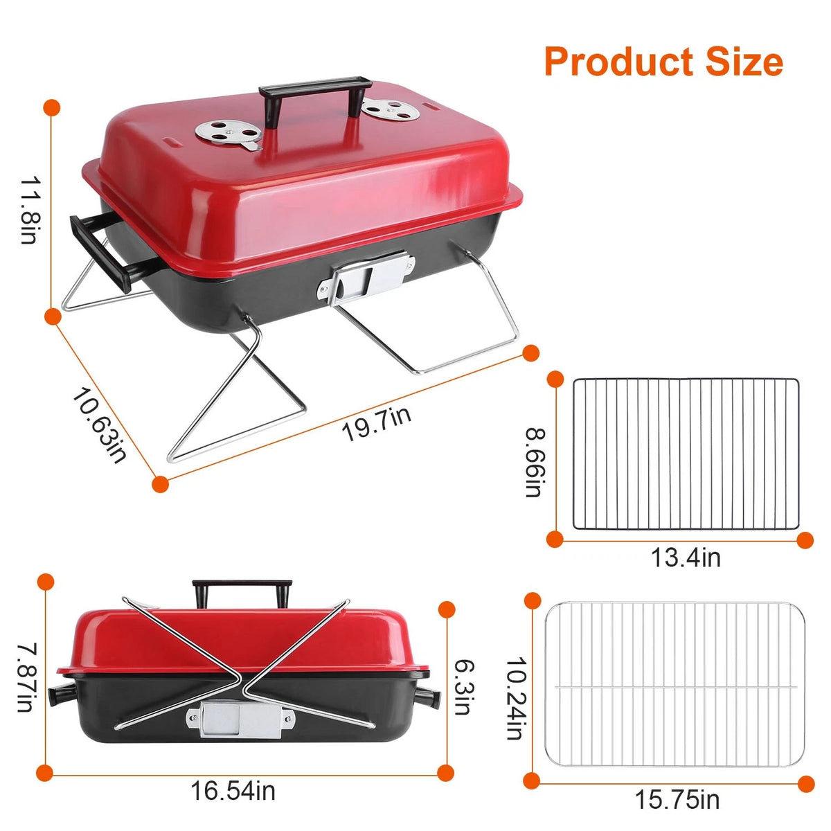 Folding Portable Charcoal BBQ Grill Tabletop Smoker for Outdoor Cooking
