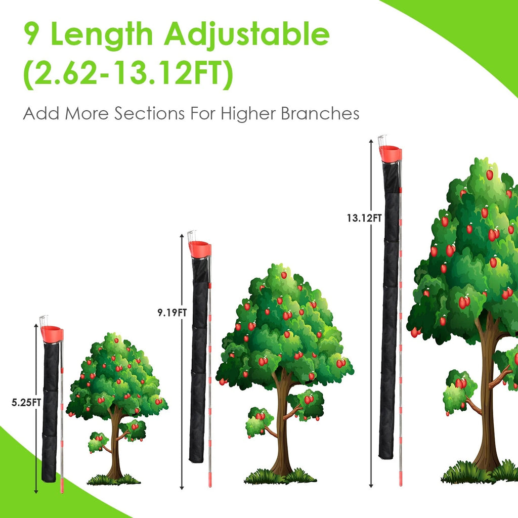Extendable Fruit Picker Pole 13.43FT with Harvest Bag Kit Tool