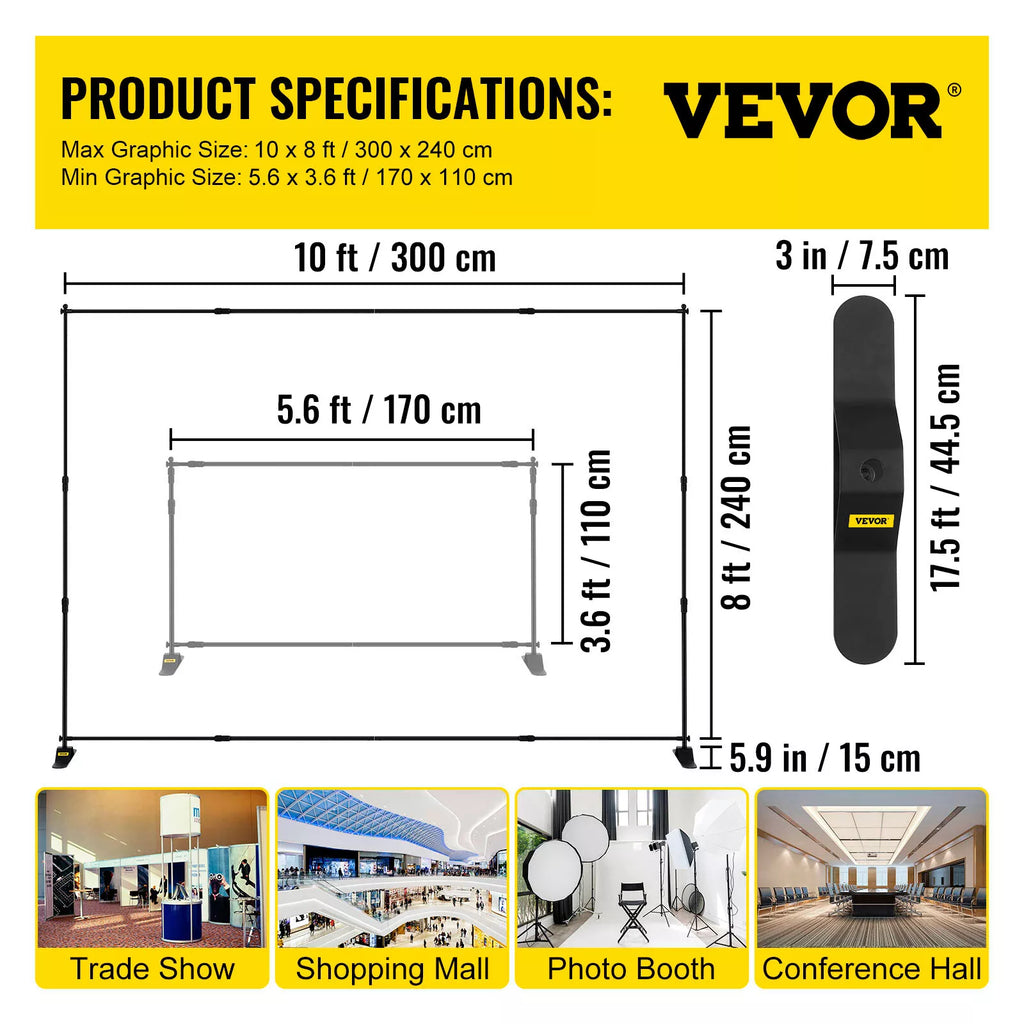 8x10 Ft Heavy-Duty Adjustable Banner Stand Events and Backdrops