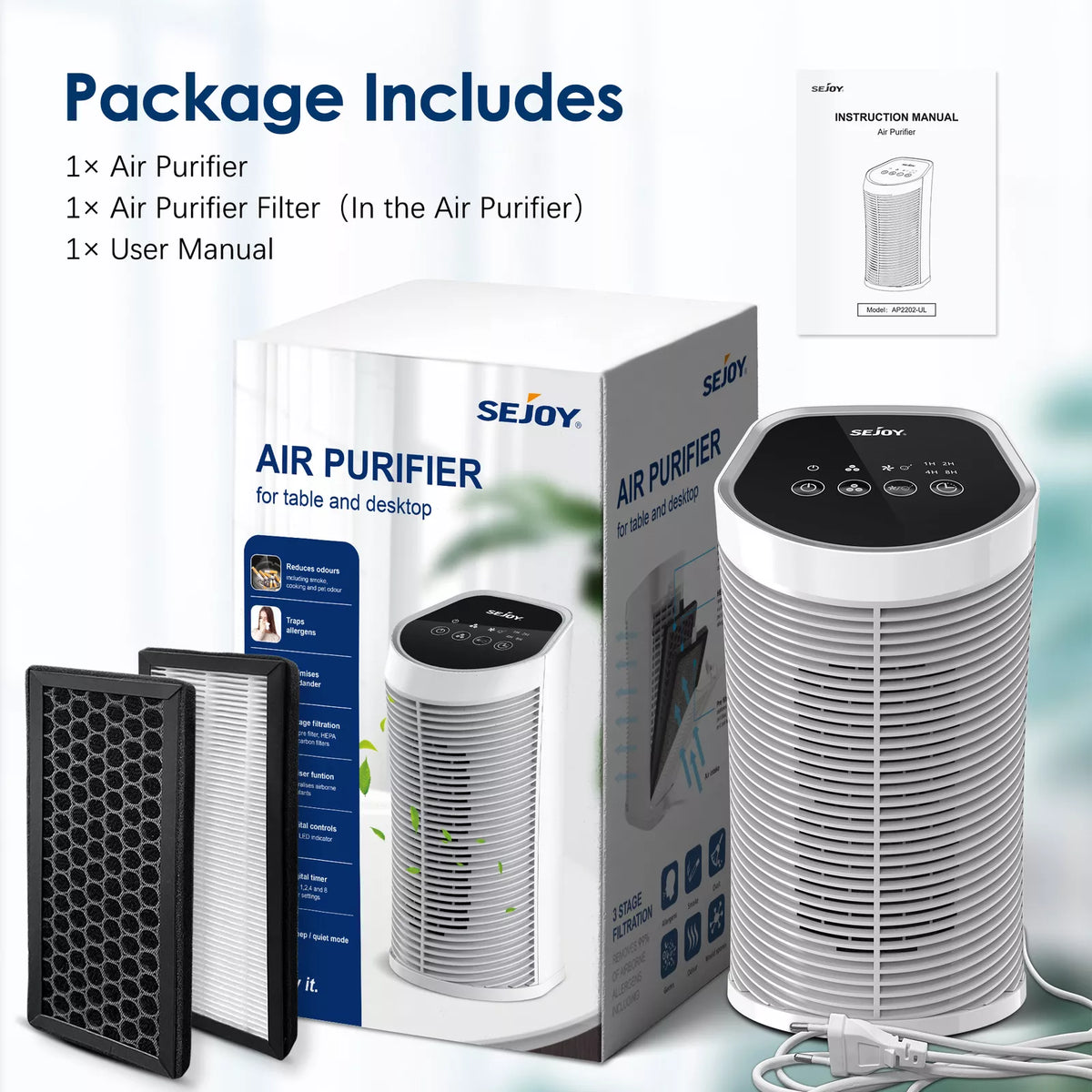 Portable True HEPA Air Purifier Allergy Odor Dust Eliminator