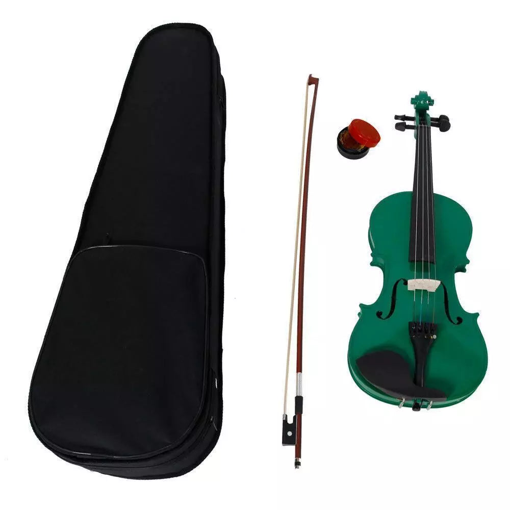 4/4 Full-Size Green Acoustic Violin Set for Adults with Case