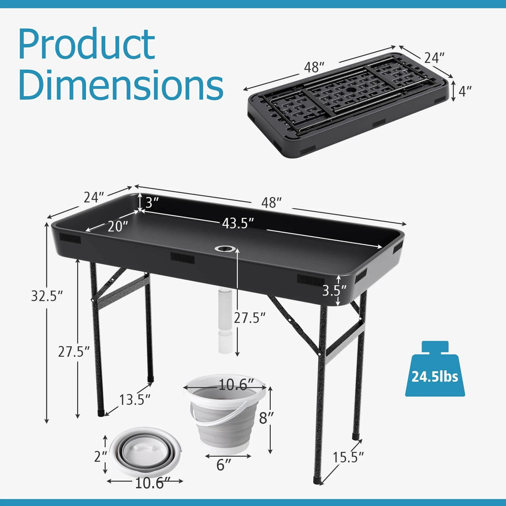 Portable 4FT Ice Cooler Table Party Drink Station with Skirt Black