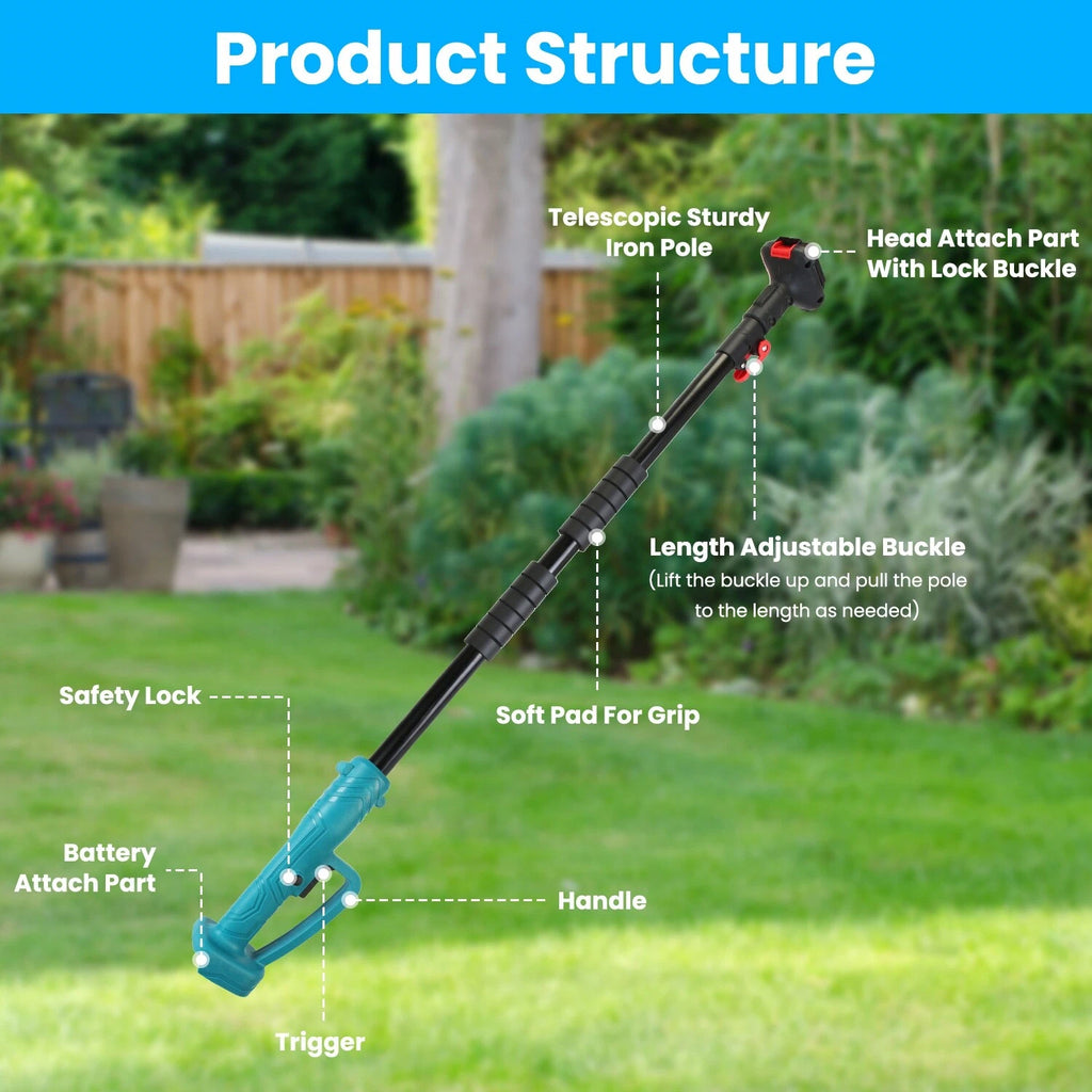Cordless 3-in-1 Hedge Trimmer Grass Shear with Pole 21V Power Tool