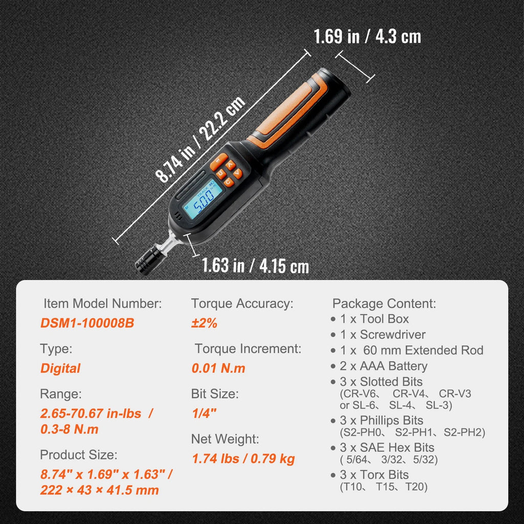 Digital Torque Wrench Set 1/4" with Adjustable Bits & Carrying Case