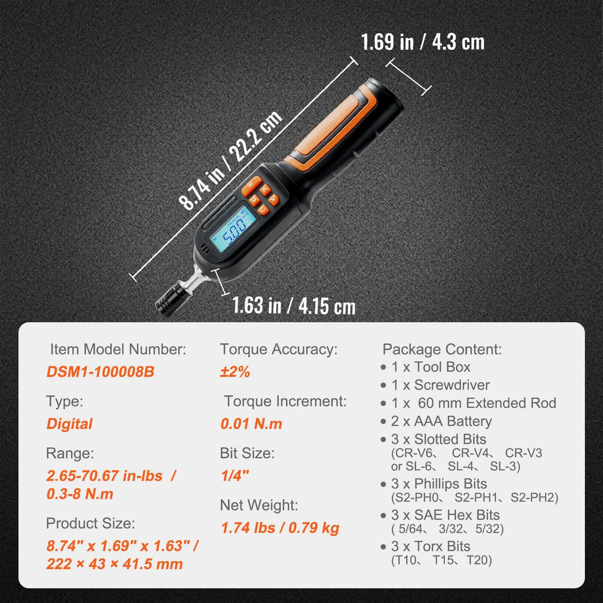 Digital Torque Wrench Set 1/4" with Adjustable Bits & Carrying Case