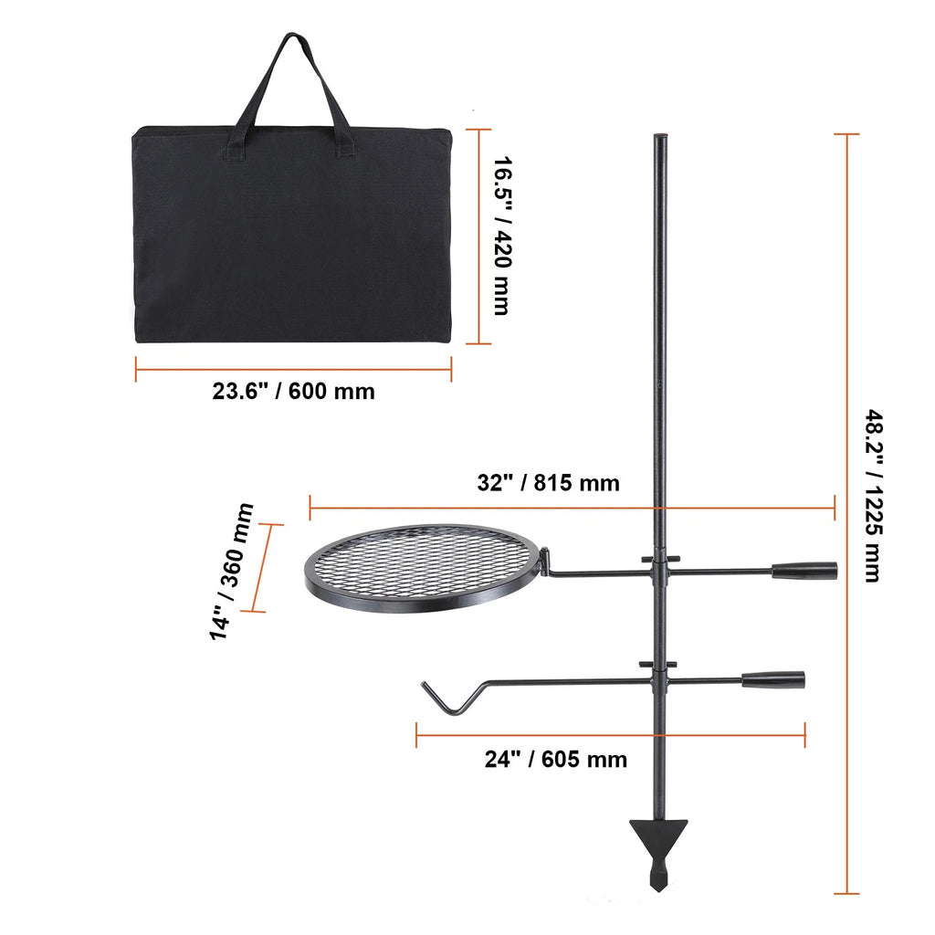 Heavy Duty Swivel Campfire Grill Steel Open Fire Cooking Grate Stand