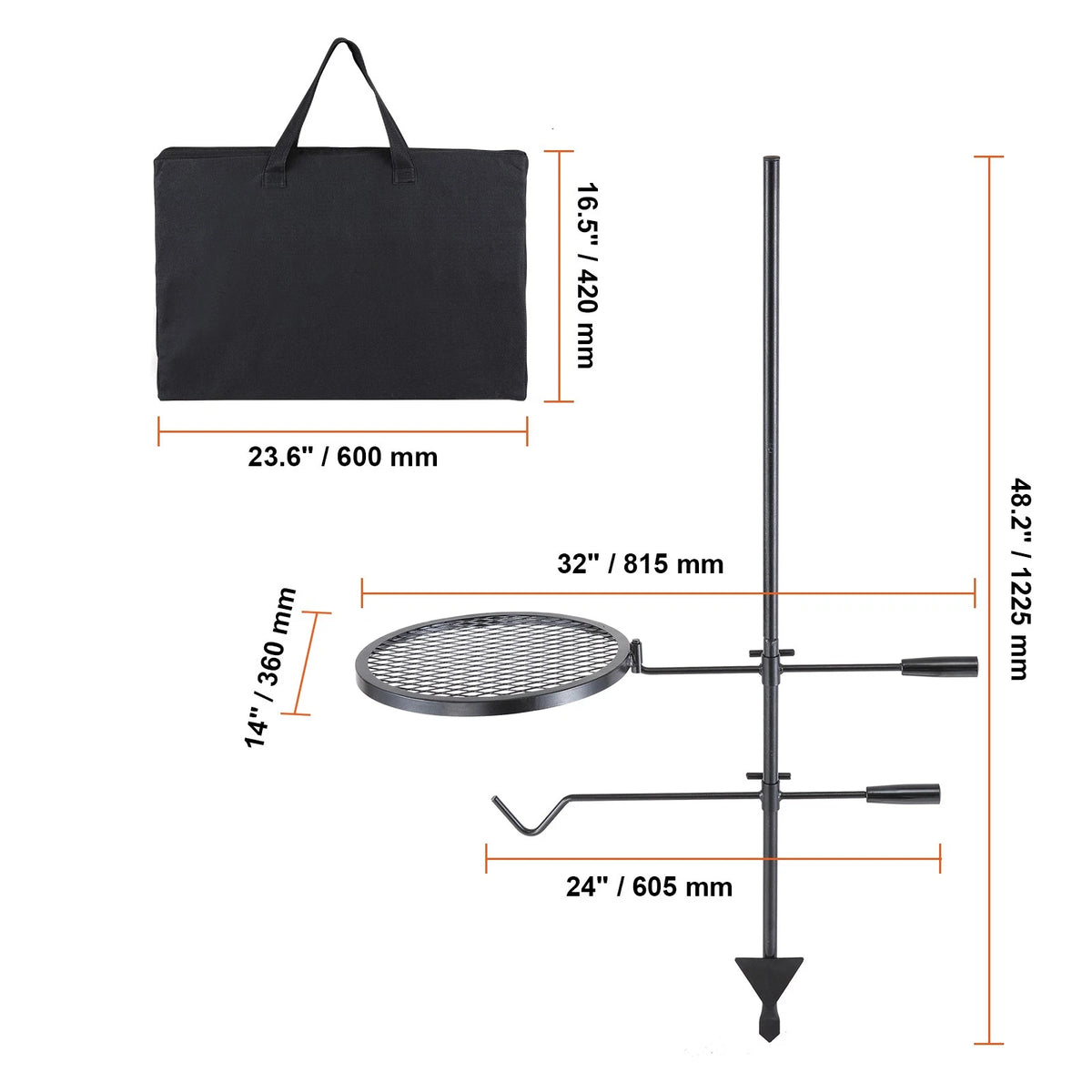 Heavy Duty Swivel Campfire Grill Steel Open Fire Cooking Grate Stand