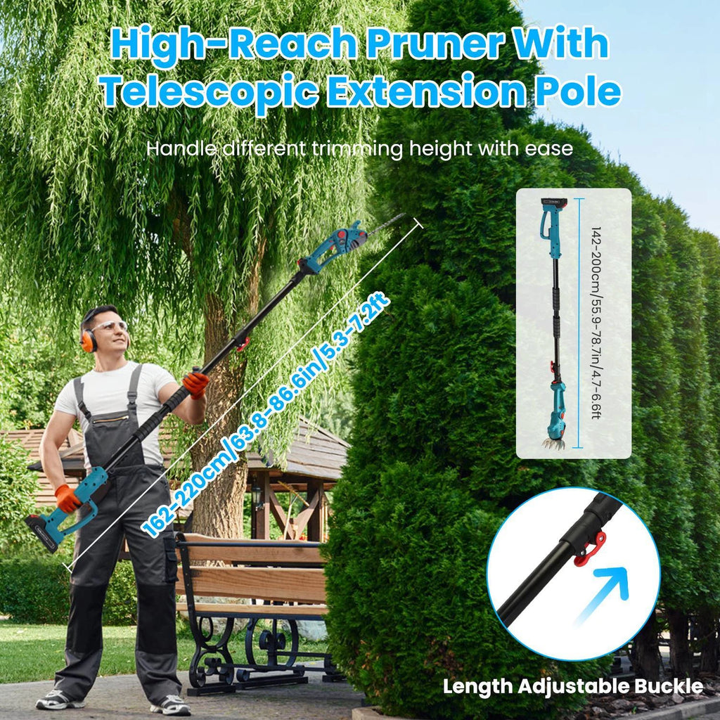 Cordless 3-in-1 Hedge Trimmer Grass Shear with Pole 21V Power Tool
