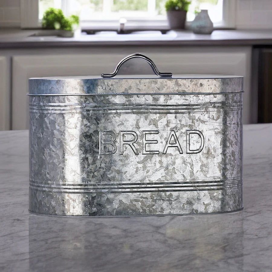 Galvanized Bread Box Kitchen Counter Storage Rustic