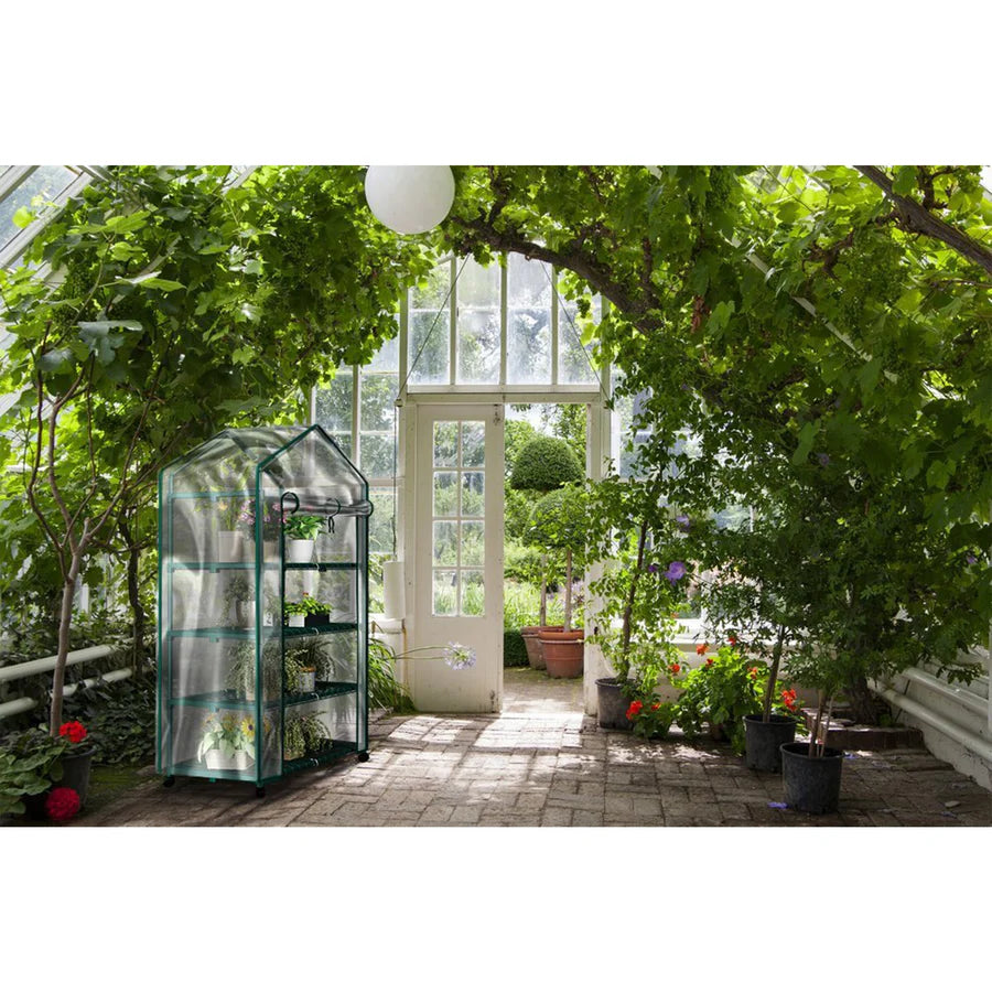 4-Tier Portable Mini Greenhouse with Locking Wheels & PVC Cover