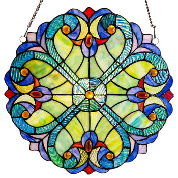 Victorian Stained Glass Window Panel 12” Multicolor Sun-Catcher Decor
