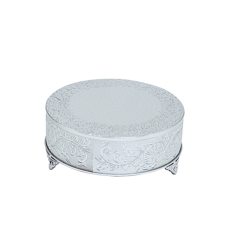 14 Inches Round Cake Stand With Embossed Floral Design Dessert Holder