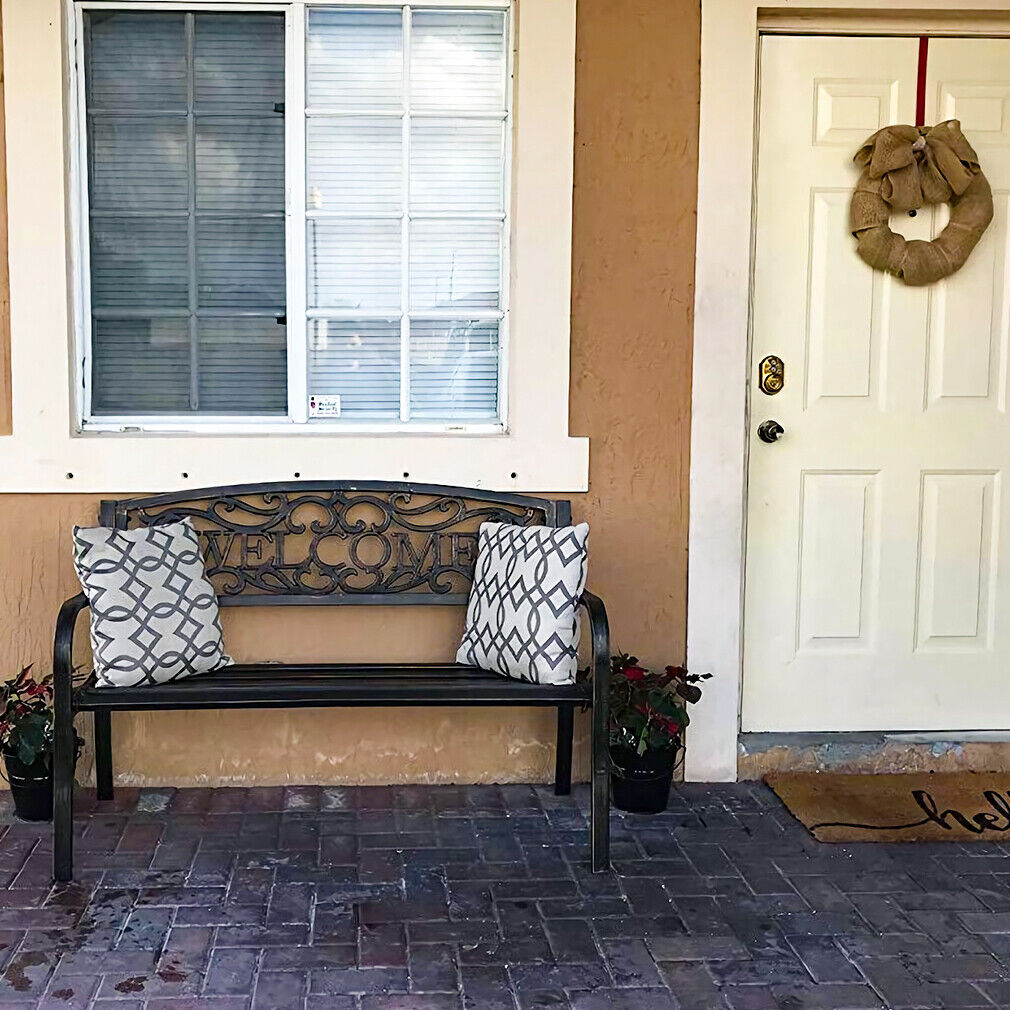 50" Patio Garden Bench Outdoor Furniture Steel Frame Porch Chair Bronze