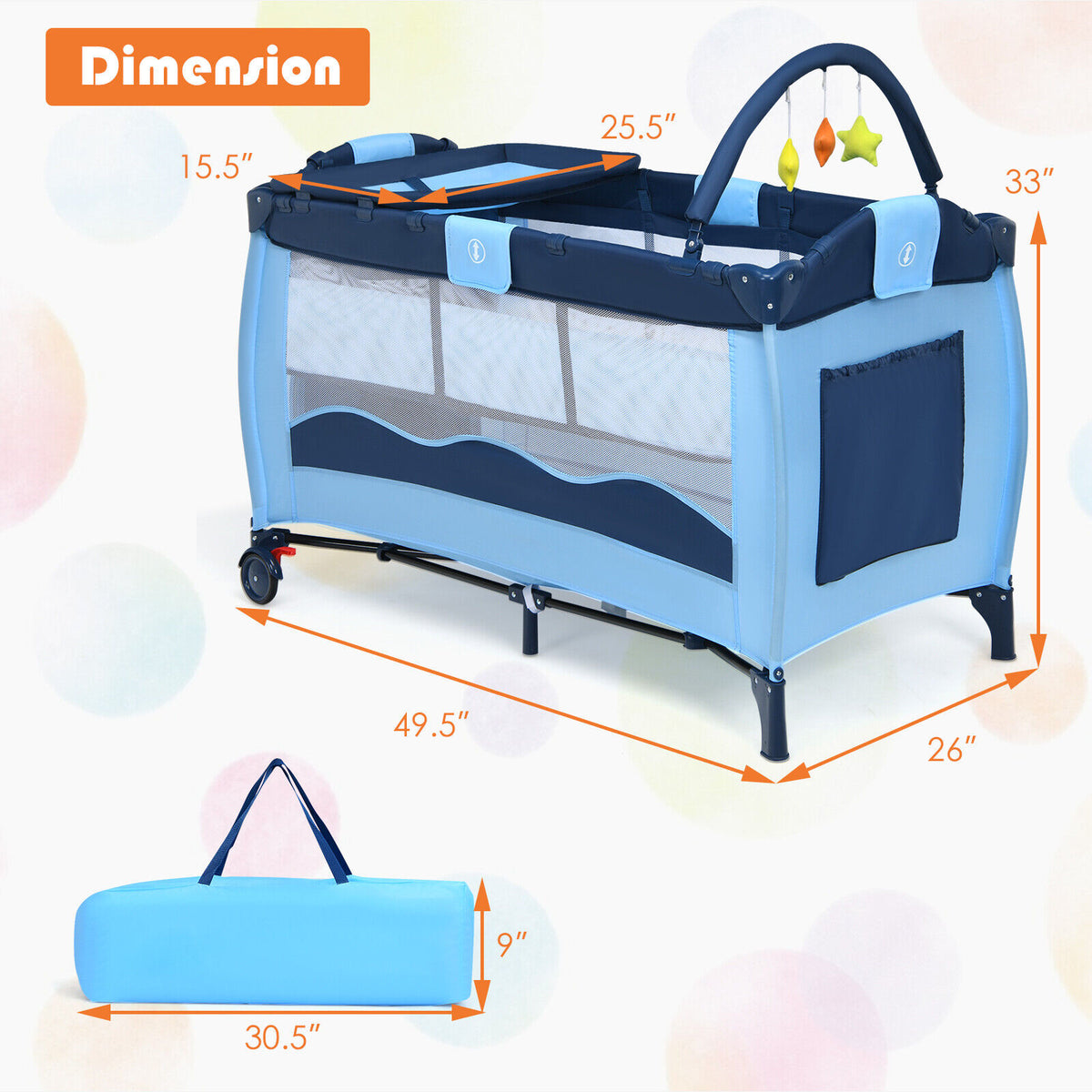 Foldable Baby Crib Playpen with Infant Bassinet Bed Playard Pack Blue