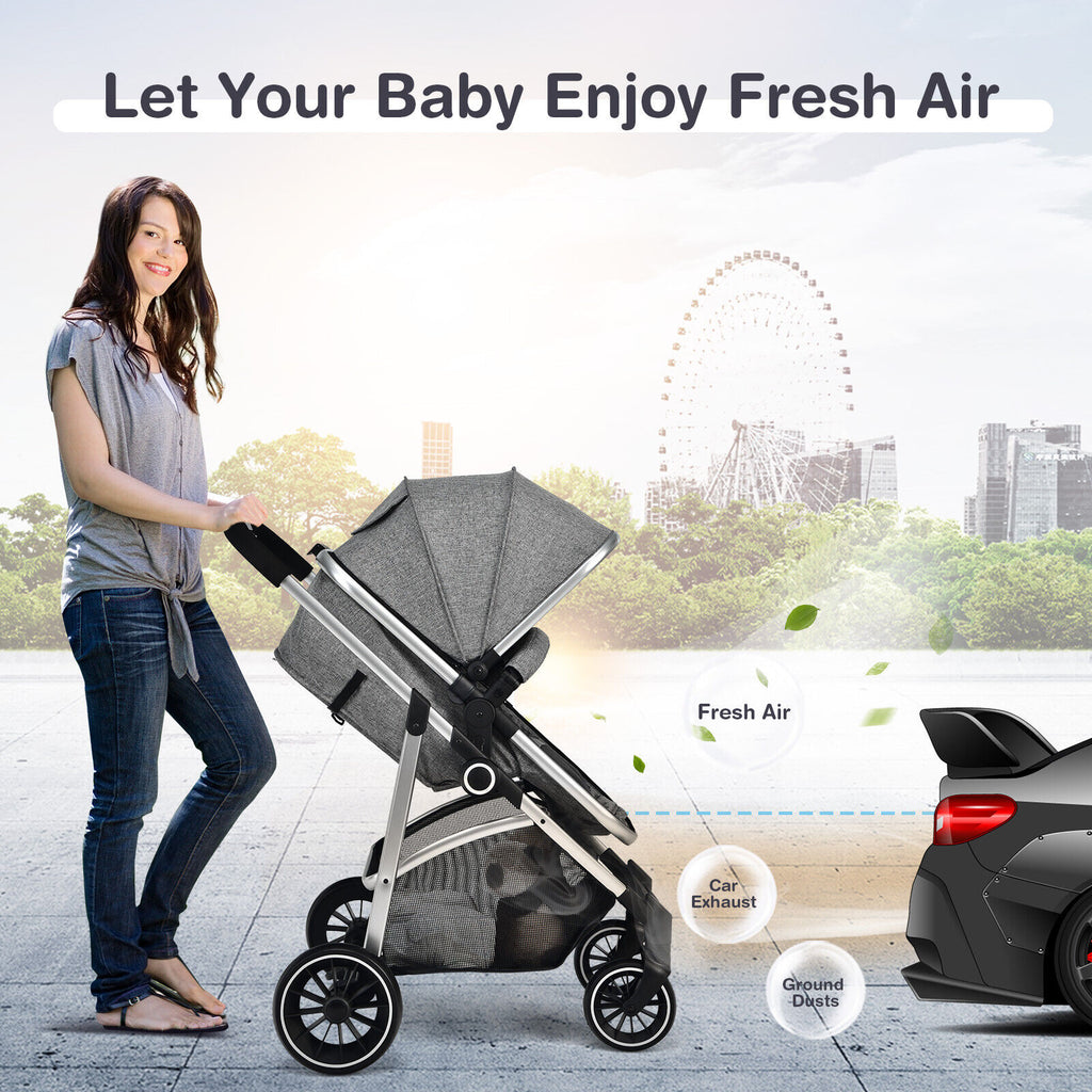 2-in-1 Baby Stroller Convertible High Landscape Pram Reversible Seat