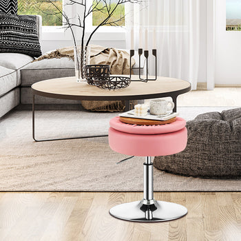 360° Pink Swivel Makeup Chair Vanity Stool with Storage
